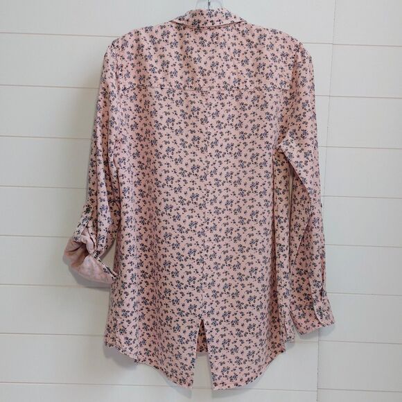 Billy T Floral Tencel Roll-Up Sleeves Shirt Women's Medium Split Back Cottage - Picture 3 of 8